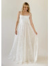 Straight Neck Ivory Sequined Lace Wedding Dress